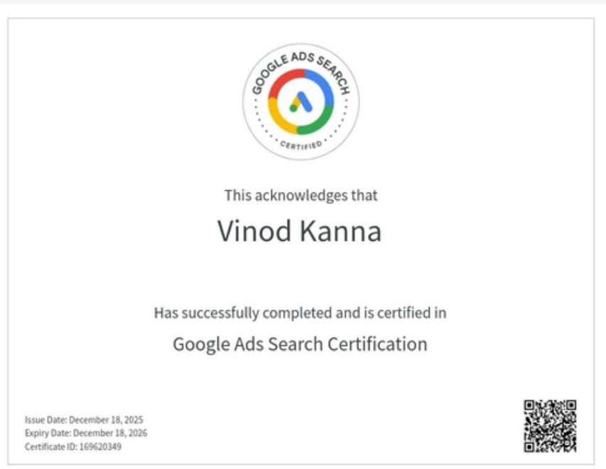 Google Ads Search Certification certificate issued by Google (2025)